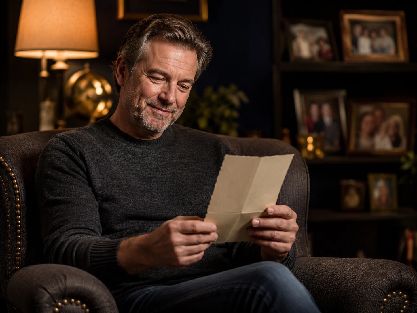Father reading a heartfelt birthday letter