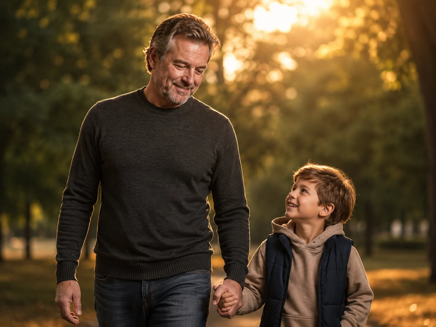 Father and child walking together